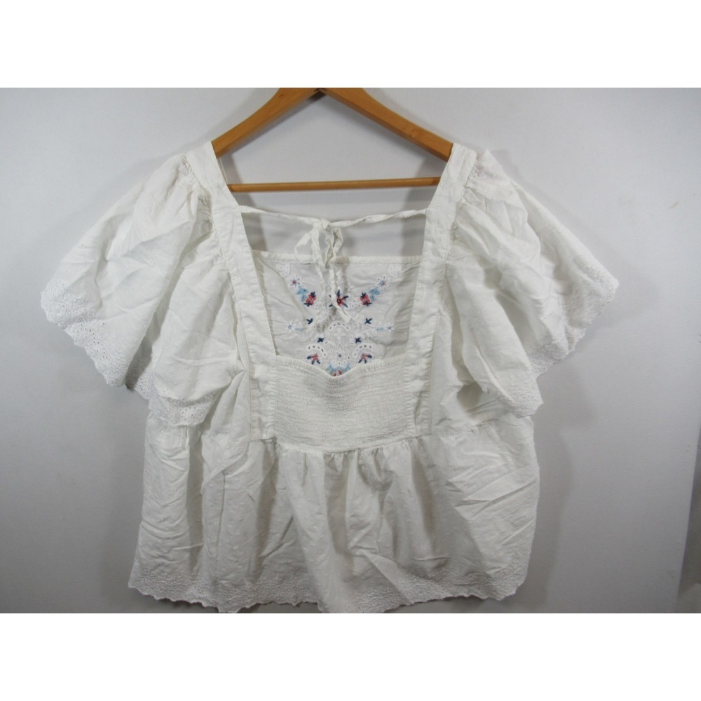 Old Navy Embroidered Smocked Blouse Plus Size 3x White - Picture 4 of 7